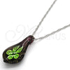 Gold Tone Pendant Necklace, Flower Design, with Green Azavache, Polished, Rhodium Finish, 04.276.0008.18.GT (02 MM Thickness, 18 Inches Length)