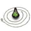 Gold Tone Pendant Necklace, Flower Design, with Green Azavache, Polished, Rhodium Finish, 04.276.0008.18.GT (02 MM Thickness, 18 Inches Length)