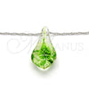 Gold Tone Pendant Necklace, Flower Design, with Green Azavache, Polished, Rhodium Finish, 04.276.0017.18.GT (02 MM Thickness, 18 Inches Length)