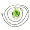 Gold Tone Pendant Necklace, Flower Design, with Green Azavache, Polished, Rhodium Finish, 04.276.0017.18.GT (02 MM Thickness, 18 Inches Length)