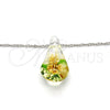Gold Tone Pendant Necklace, Flower Design, with White Azavache, Polished, Rhodium Finish, 04.276.0019.18.GT (02 MM Thickness, 18 Inches Length)
