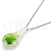 Gold Tone Pendant Necklace, Flower Design, with Green Azavache, Polished, Rhodium Finish, 04.276.0022.18.GT (02 MM Thickness, 18 Inches Length)
