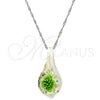Gold Tone Pendant Necklace, Flower Design, with Green Azavache, Polished, Rhodium Finish, 04.276.0022.18.GT (02 MM Thickness, 18 Inches Length)