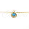 Oro Laminado Pendant Necklace, Gold Filled Style with Blue Topaz Opal and White Micro Pave, Polished, Golden Finish, 04.63.1319.2 .18 (18 Inches Length)