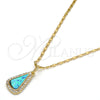 Oro Laminado Pendant Necklace, Gold Filled Style Teardrop Design, with Blue Topaz Opal and White Micro Pave, Polished, Golden Finish, 04.63.1323.18 (18 Inches Length)