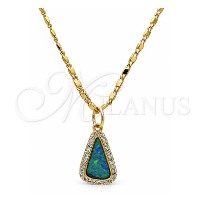 Oro Laminado Pendant Necklace, Gold Filled Style Teardrop Design, with Blue Topaz Opal and White Micro Pave, Polished, Golden Finish, 04.63.1323.18 (18 Inches Length)