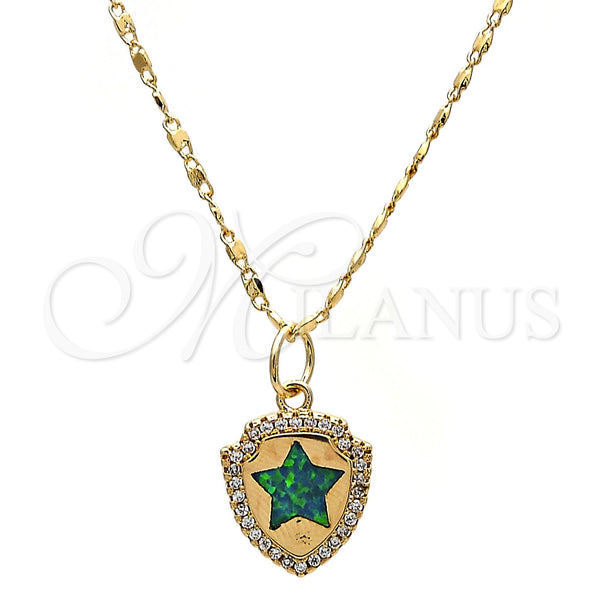 Gold Filled Necklace — Pendant Necklace Star Design with Green Opal and — main product view — SKU 112458 | Oro Laminado collar — Pendant Necklace estrella diseño with Green Opal and — SKU 112458