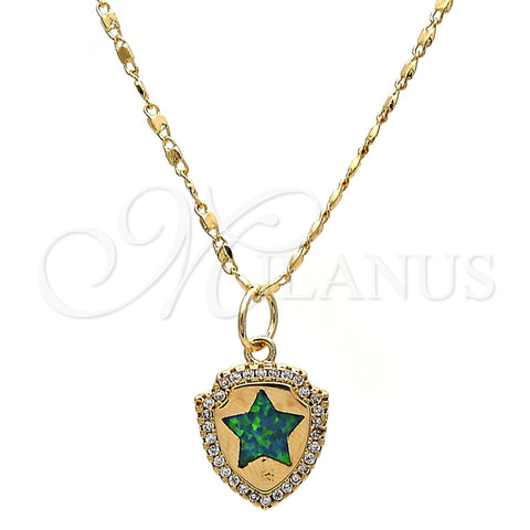 Oro Laminado Pendant Necklace, Gold Filled Style Star Design, with Green Opal and White Micro Pave, Polished, Golden Finish, 04.63.1325.3.18 (18 Inches Length)