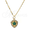 Oro Laminado Pendant Necklace, Gold Filled Style Star Design, with Green Opal and White Micro Pave, Polished, Golden Finish, 04.63.1325.3.18 (18 Inches Length)