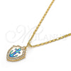 Oro Laminado Pendant Necklace, Gold Filled Style Anchor Design, with Blue Topaz Opal and White Micro Pave, Polished, Golden Finish, 04.63.1326.18 (18 Inches Length)
