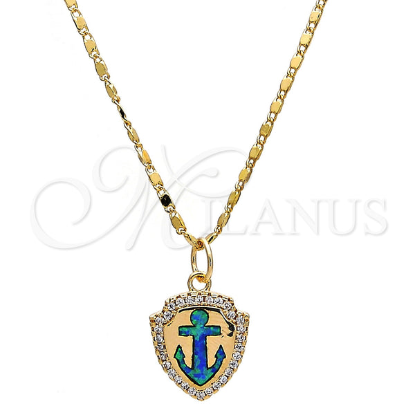 Gold Filled Necklace — Pendant Necklace Anchor Design with Blue Topaz Opal — main product view — SKU 112459 | Oro Laminado collar — Pendant Necklace Anchor diseño with Blue Topaz Opal — SKU 112459