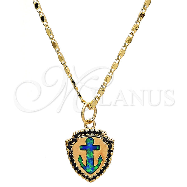 Gold Filled Necklace — Pendant Necklace Anchor Design with Green Opal and — main product view — SKU 112461 | Oro Laminado collar — Pendant Necklace Anchor diseño with Green Opal and — SKU 112461