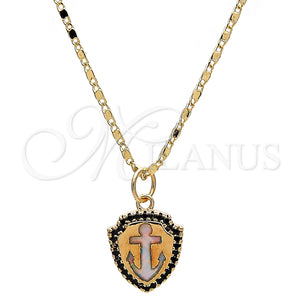 Gold Filled Necklace — Pendant Necklace Anchor Design with White Opal and — main product view — SKU 112462 | Oro Laminado collar — Pendant Necklace Anchor diseño with blanco Opal and — SKU 112462