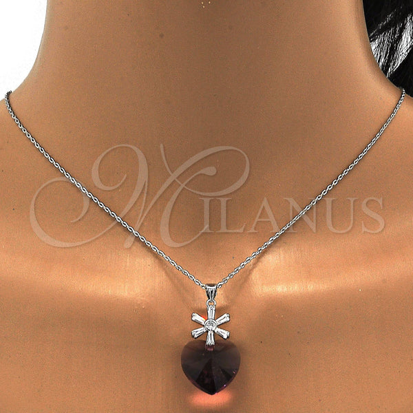 White Gold Filled Necklace — Pendant Necklace Heart and Flower Design with Amethyst — alternate product view — SKU 112485 | Oro Laminado Blanco collar — Pendant Necklace corazón and flor diseño with Amethyst — SKU 112485