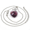 Rhodium Plated Pendant Necklace, Heart and Flower Design, with Amethyst Swarovski Crystals and White Cubic Zirconia, Polished, Rhodium Finish, 04.239.0019.1.16 (01 MM Thickness, 16 Inches Length)