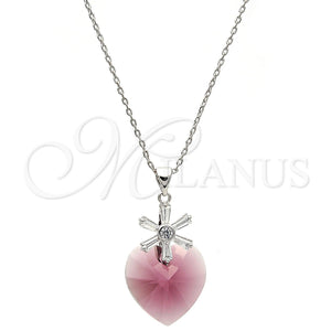 White Gold Filled Necklace — Pendant Necklace Heart and Flower Design with Amethyst — main product view — SKU 112485 | Oro Laminado Blanco collar — Pendant Necklace corazón and flor diseño with Amethyst — SKU 112485