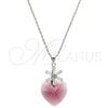 Rhodium Plated Pendant Necklace, Heart and Flower Design, with Amethyst Swarovski Crystals and White Cubic Zirconia, Polished, Rhodium Finish, 04.239.0019.1.16 (01 MM Thickness, 16 Inches Length)