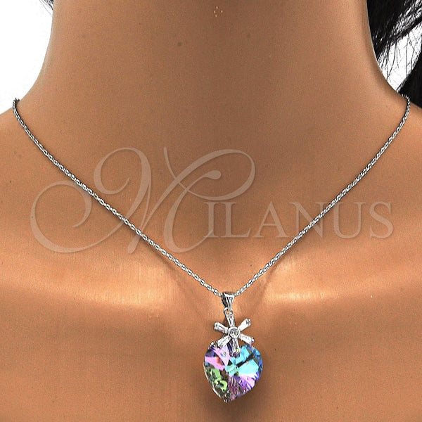 White Gold Filled Necklace — Pendant Necklace Heart and Flower Design with Paradise — alternate product view — SKU 112486 | Oro Laminado Blanco collar — Pendant Necklace corazón and flor diseño with Paradise — SKU 112486