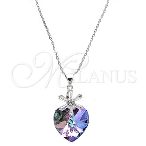 White Gold Filled Necklace — Pendant Necklace Heart and Flower Design with Paradise — main product view — SKU 112486 | Oro Laminado Blanco collar — Pendant Necklace corazón and flor diseño with Paradise — SKU 112486