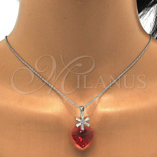 White Gold Filled Necklace — Pendant Necklace Heart and Flower Design with Padparadscha — alternate product view — SKU 112487 | Oro Laminado Blanco collar — Pendant Necklace corazón and flor diseño with Padparadscha — SKU 112487