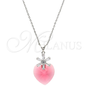 White Gold Filled Necklace — Pendant Necklace Heart and Flower Design with Padparadscha — main product view — SKU 112487 | Oro Laminado Blanco collar — Pendant Necklace corazón and flor diseño with Padparadscha — SKU 112487