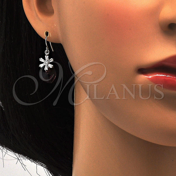 White Gold Filled Ring — Dangle Earring Heart and Flower Design with Amethyst — alternate product view — SKU 112493 | Oro Laminado Blanco anillo — Dangle Earring corazón and flor diseño with Amethyst — SKU 112493
