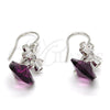 Rhodium Gold Filled Dangle Earring, Heart and Flower Design, with Amethyst Swarovski Crystals and White Micro Pave, Polished, Rhodium Finish, 02.63.2579.1