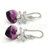 Rhodium Gold Filled Dangle Earring, Heart and Flower Design, with Amethyst Swarovski Crystals and White Micro Pave, Polished, Rhodium Finish, 02.63.2579.1