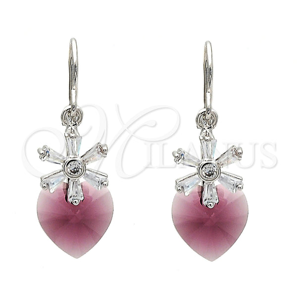 White Gold Filled Ring — Dangle Earring Heart and Flower Design with Amethyst — main product view — SKU 112493 | Oro Laminado Blanco anillo — Dangle Earring corazón and flor diseño with Amethyst — SKU 112493