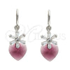 Rhodium Gold Filled Dangle Earring, Heart and Flower Design, with Amethyst Swarovski Crystals and White Micro Pave, Polished, Rhodium Finish, 02.63.2579.1