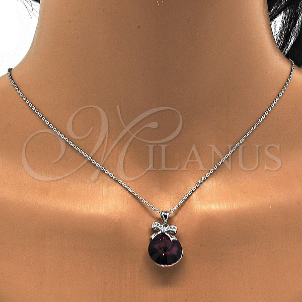 White Gold Filled Necklace — Pendant Necklace Bow Design with Amethyst Swarovski Crystals — alternate product view — SKU 112494 | Oro Laminado Blanco collar — Pendant Necklace Bow diseño with Amethyst Swarovski Crystals — SKU 112494