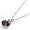 Rhodium Plated Pendant Necklace, Bow Design, with Amethyst Swarovski Crystals and White Micro Pave, Polished, Rhodium Finish, 04.239.0016.2.16 (01 MM Thickness, 16 Inches Length)