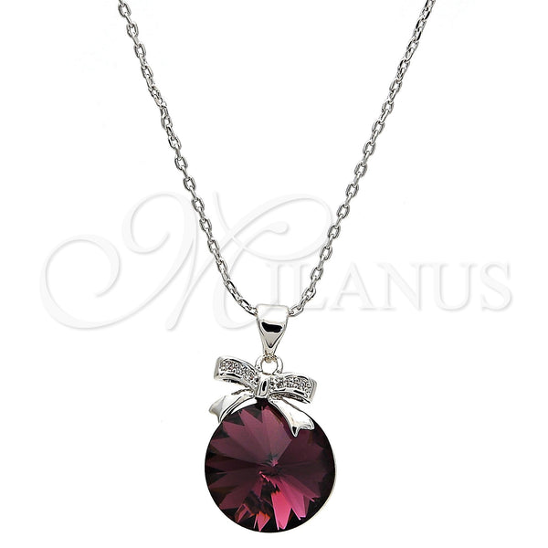 White Gold Filled Necklace — Pendant Necklace Bow Design with Amethyst Swarovski Crystals — main product view — SKU 112494 | Oro Laminado Blanco collar — Pendant Necklace Bow diseño with Amethyst Swarovski Crystals — SKU 112494