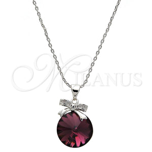 White Gold Filled Necklace — Pendant Necklace Bow Design with Amethyst Swarovski Crystals — main product view — SKU 112494 | Oro Laminado Blanco collar — Pendant Necklace Bow diseño with Amethyst Swarovski Crystals — SKU 112494