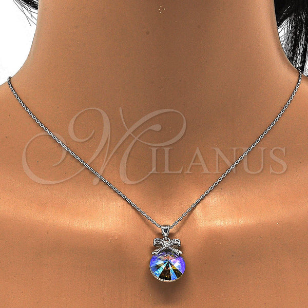 White Gold Filled Necklace — Pendant Necklace Bow Design with Chrysolite Opal Swarovski — alternate product view — SKU 112495 | Oro Laminado Blanco collar — Pendant Necklace Bow diseño with Chrysolite Opal Swarovski — SKU 112495