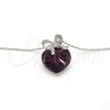 Rhodium Plated Pendant Necklace, Heart and Bow Design, with Amethyst Swarovski Crystals and White Micro Pave, Polished, Rhodium Finish, 04.239.0007.1.16 (01 MM Thickness, 16 Inches Length)