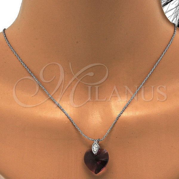White Gold Filled Necklace — Pendant Necklace Heart Design with Amethyst Swarovski Crystals — alternate product view — SKU 112499 | Oro Laminado Blanco collar — Pendant Necklace corazón diseño with Amethyst Swarovski Crystals — SKU 112499