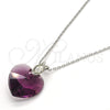 Rhodium Plated Pendant Necklace, Heart Design, with Amethyst Swarovski Crystals and White Micro Pave, Polished, Rhodium Finish, 04.239.0018.2.16 (01 MM Thickness, 16 Inches Length)
