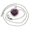 Rhodium Plated Pendant Necklace, Heart Design, with Amethyst Swarovski Crystals and White Micro Pave, Polished, Rhodium Finish, 04.239.0018.2.16 (01 MM Thickness, 16 Inches Length)