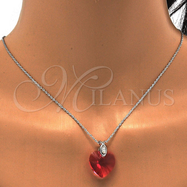 White Gold Filled Necklace — Pendant Necklace Heart Design with Padparadscha Swarovski Crystals — alternate product view — SKU 112500 | Oro Laminado Blanco collar — Pendant Necklace corazón diseño with Padparadscha Swarovski Crystals — SKU 112500
