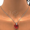 Rhodium Plated Pendant Necklace, Heart Design, with Padparadscha Swarovski Crystals and White Micro Pave, Polished, Rhodium Finish, 04.239.0018.3.16 (01 MM Thickness, 16 Inches Length)