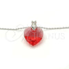 Rhodium Plated Pendant Necklace, Heart Design, with Padparadscha Swarovski Crystals and White Micro Pave, Polished, Rhodium Finish, 04.239.0018.3.16 (01 MM Thickness, 16 Inches Length)
