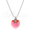 Rhodium Plated Pendant Necklace, Heart Design, with Padparadscha Swarovski Crystals and White Micro Pave, Polished, Rhodium Finish, 04.239.0018.3.16 (01 MM Thickness, 16 Inches Length)