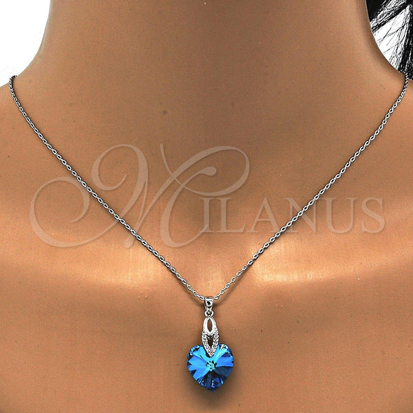 White Gold Filled Necklace — Pendant Necklace Heart Design with Bermuda Blue Swarovski — alternate product view — SKU 112501 | Oro Laminado Blanco collar — Pendant Necklace corazón diseño with Bermuda Blue Swarovski — SKU 112501