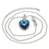Rhodium Gold Filled Pendant Necklace, Heart Design, with Bermuda Blue Swarovski Crystals and White Micro Pave, Polished, Rhodium Finish, 04.63.1330.16 (01 MM Thickness, 16 Inches Length)