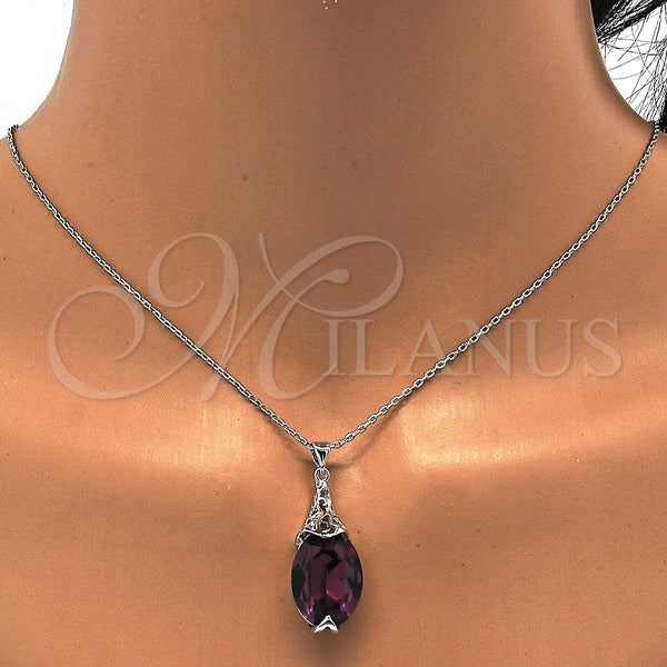 White Gold Filled Necklace — Pendant Necklace Pave Mariner Design with Amethyst Swarovski — alternate product view — SKU 112503 | Oro Laminado Blanco collar — Pendant Necklace Pave Mariner diseño with Amethyst Swarovski — SKU 112503