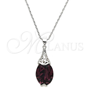 White Gold Filled Necklace — Pendant Necklace Pave Mariner Design with Amethyst Swarovski — main product view — SKU 112503 | Oro Laminado Blanco collar — Pendant Necklace Pave Mariner diseño with Amethyst Swarovski — SKU 112503