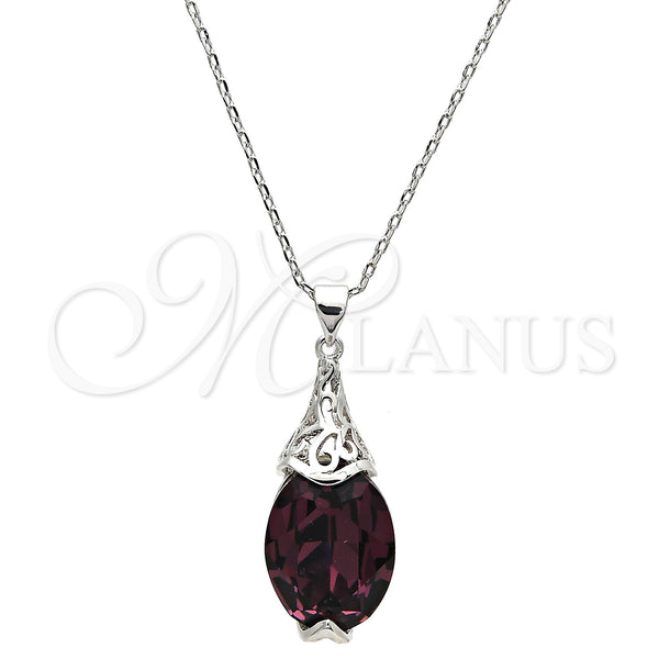 Rhodium Plated Pendant Necklace, Pave Mariner Design, with Amethyst Swarovski Crystals, Polished, Rhodium Finish, 04.239.0025.3.16 (01 MM Thickness, 16 Inches Length)