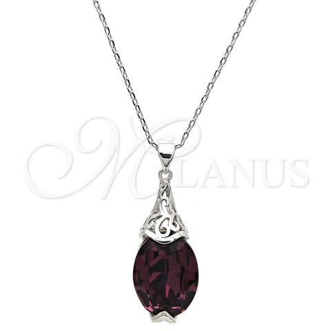 Rhodium Plated Pendant Necklace, Pave Mariner Design, with Amethyst Swarovski Crystals, Polished, Rhodium Finish, 04.239.0025.3.16 (01 MM Thickness, 16 Inches Length)