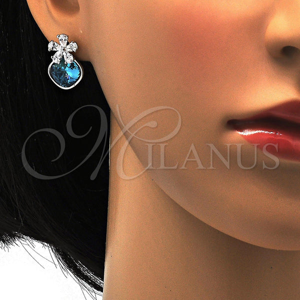 White Gold Filled Ring — Stud Earring Flower Design with Indicolite Swarovski Crystals — alternate product view — SKU 112505 | Oro Laminado Blanco anillo — Stud Earring flor diseño with Indicolite Swarovski Crystals — SKU 112505